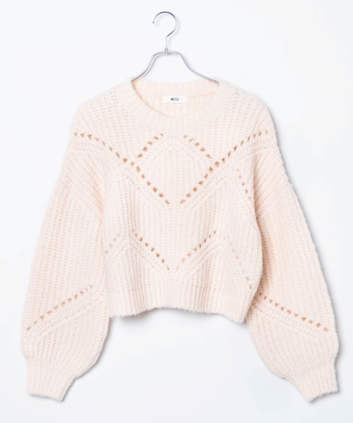 WEGO（ウィゴー）の「WEGO/透かしショートニット（ニット/セーター・レディース・ピンク/サックスブルー/アイボリー・FREE）」の14枚目の写真