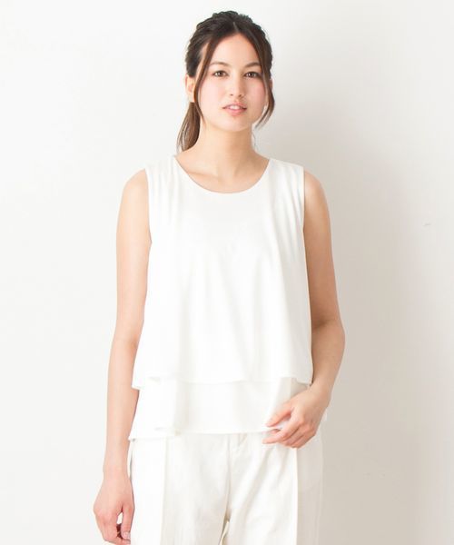 VIS(ビス)の「重ねAラインノースリーブプルオーバー(Tシャツ/カットソー・レディース・ブラック/ホワイト/オレンジ・MEDIUM)」の1枚目の写真