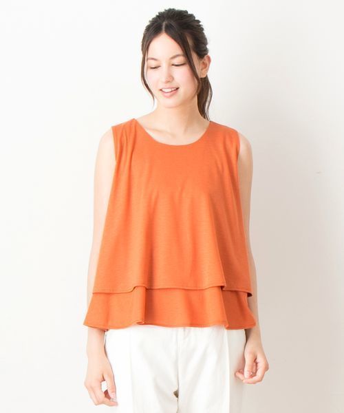 VIS(ビス)の「重ねAラインノースリーブプルオーバー(Tシャツ/カットソー・レディース・ブラック/ホワイト/オレンジ・MEDIUM)」の3枚目の写真