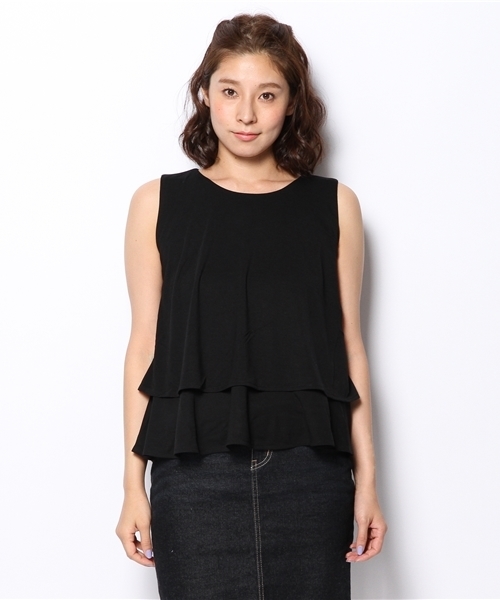 VIS(ビス)の「重ねAラインノースリーブプルオーバー(Tシャツ/カットソー・レディース・ブラック/ホワイト/オレンジ・MEDIUM)」の4枚目の写真