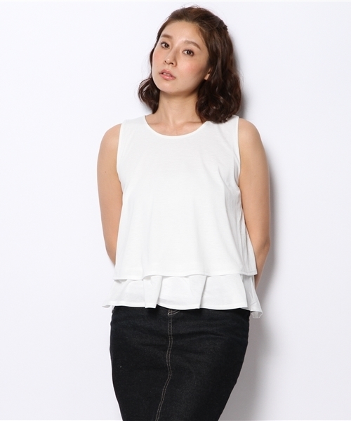 VIS(ビス)の「重ねAラインノースリーブプルオーバー(Tシャツ/カットソー・レディース・ブラック/ホワイト/オレンジ・MEDIUM)」の9枚目の写真