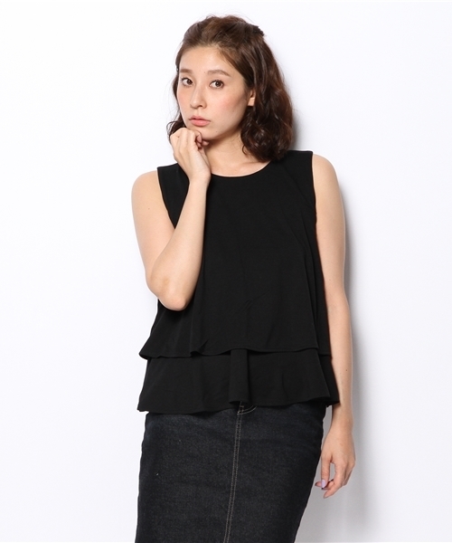 VIS(ビス)の「重ねAラインノースリーブプルオーバー(Tシャツ/カットソー・レディース・ブラック/ホワイト/オレンジ・MEDIUM)」の6枚目の写真