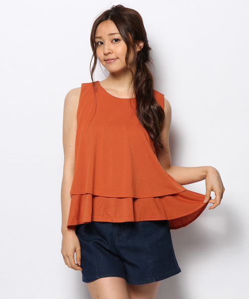 VIS(ビス)の「重ねAラインノースリーブプルオーバー(Tシャツ/カットソー・レディース・ブラック/ホワイト/オレンジ・MEDIUM)」の10枚目の写真