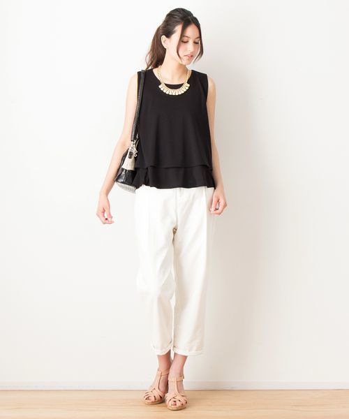 VIS(ビス)の「重ねAラインノースリーブプルオーバー(Tシャツ/カットソー・レディース・ブラック/ホワイト/オレンジ・MEDIUM)」の12枚目の写真