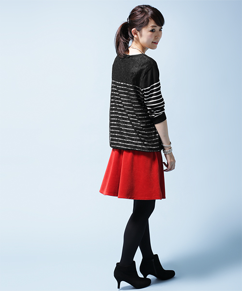 NANO universe（ナノユニバース）の「バックレースボーダーニットプルオーバー（ニット/セーター・レディース・オフホワイト/ブラック・FREE）」の7枚目の写真