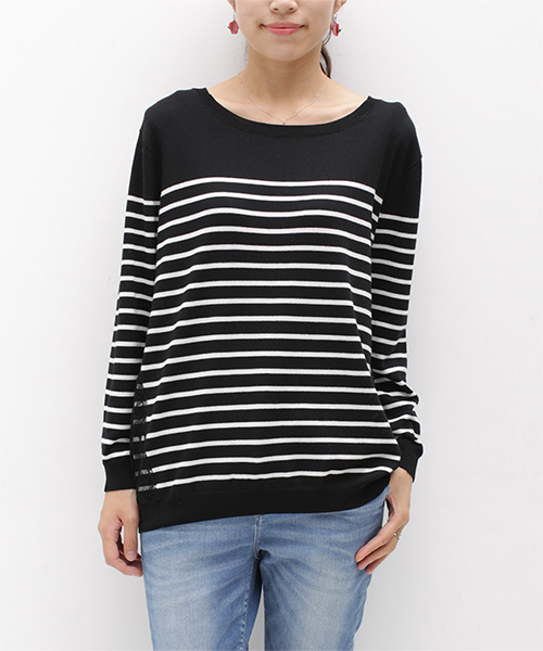 NANO universe（ナノユニバース）の「バックレースボーダーニットプルオーバー（ニット/セーター・レディース・オフホワイト/ブラック・FREE）」の8枚目の写真