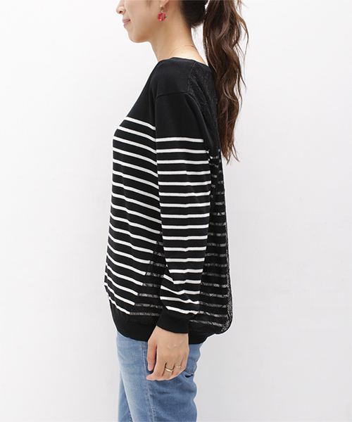 NANO universe（ナノユニバース）の「バックレースボーダーニットプルオーバー（ニット/セーター・レディース・オフホワイト/ブラック・FREE）」の9枚目の写真