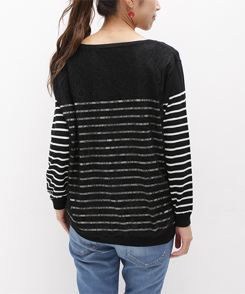 NANO universe（ナノユニバース）の「バックレースボーダーニットプルオーバー（ニット/セーター・レディース・オフホワイト/ブラック・FREE）」の10枚目の写真