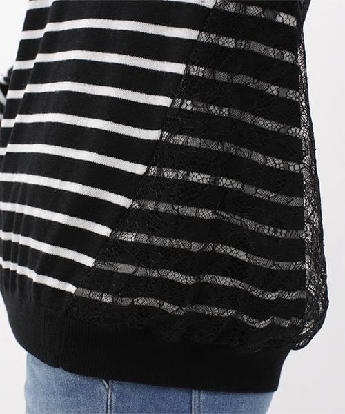 NANO universe（ナノユニバース）の「バックレースボーダーニットプルオーバー（ニット/セーター・レディース・オフホワイト/ブラック・FREE）」の12枚目の写真