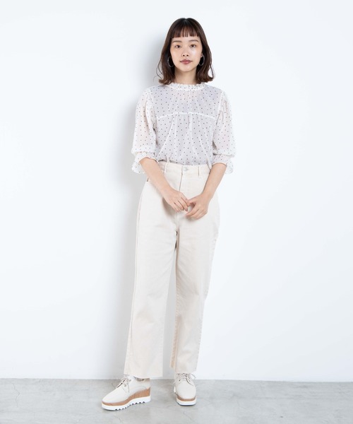 WEGO(ウィゴー)の「WEGO/フリルハイネック5分袖ブラウス(シャツ/ブラウス・レディース・ホワイト/ドット・FREE)」の6枚目の写真