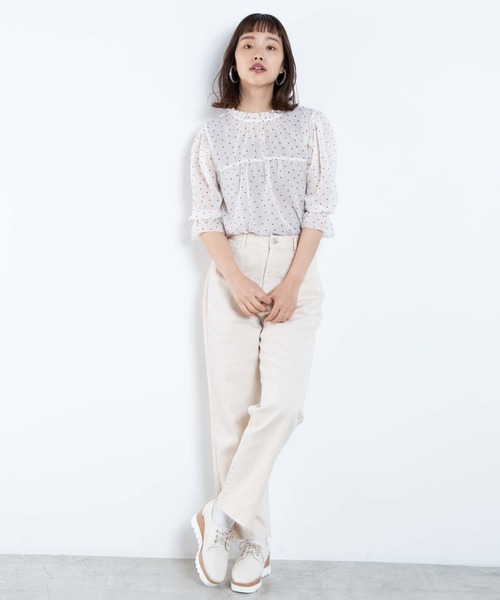 WEGO(ウィゴー)の「WEGO/フリルハイネック5分袖ブラウス(シャツ/ブラウス・レディース・ホワイト/ドット・FREE)」の8枚目の写真