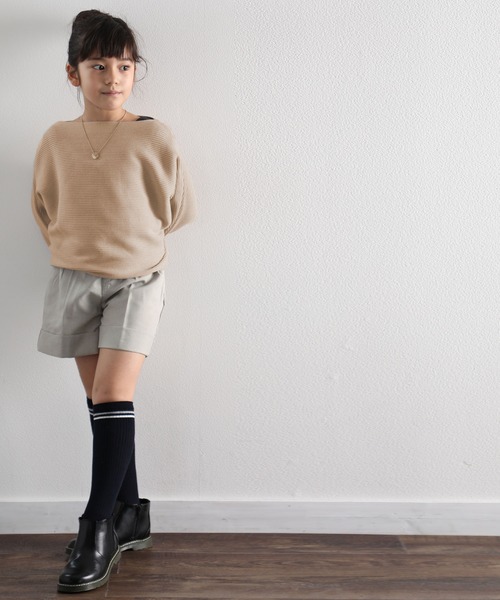 classicalelf（クラシカルエルフ）の「キッズ ドルマンスリーブボートネックリブニット(長袖)（ニット/セーター・キッズ・モカ/アイボリー/ベージュ/ブラック・140/150/130）」の4枚目の写真