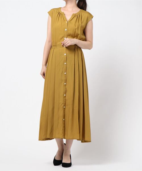 良質 ベーセッツ ウエストゴムスキッパーフレンチスリーブマキシワンピース ワンピース