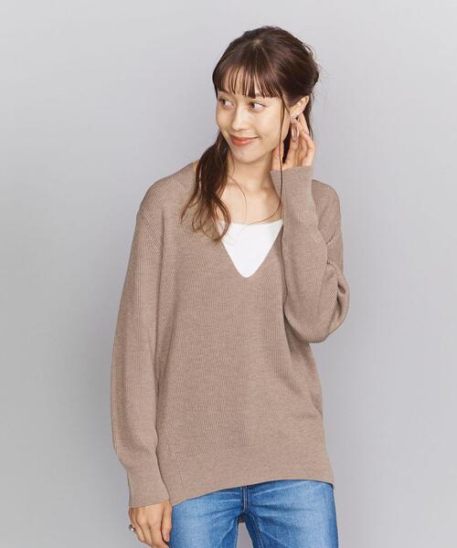 BEAUTY&YOUTH UNITED ARROWS（ビューティーアンドユースユナイテッドアローズ）の「BY 畦ディープVネックロングスリーブニットプルオーバー -ウォッシャブル-（ニット/セーター・レディース・モカ/ブラック/オフホワイト・FREE）」の3枚目の写真