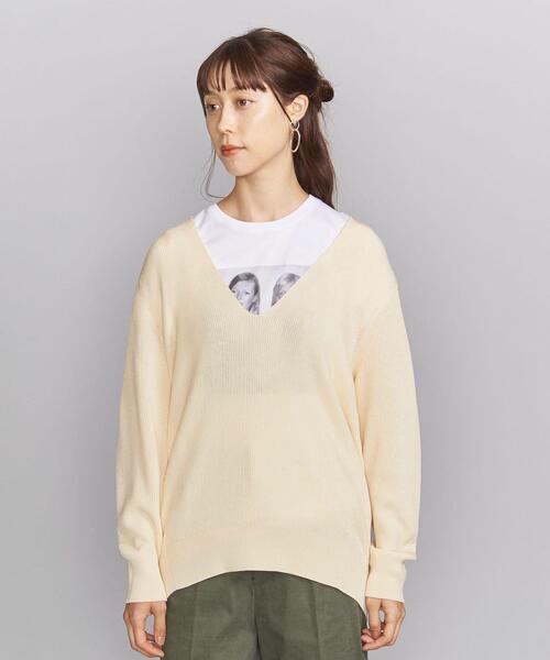 BEAUTY&YOUTH UNITED ARROWS（ビューティーアンドユースユナイテッドアローズ）の「BY 畦ディープVネックロングスリーブニットプルオーバー -ウォッシャブル-（ニット/セーター・レディース・モカ/ブラック/オフホワイト・FREE）」の4枚目の写真