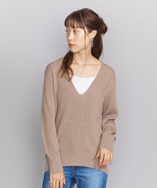 BEAUTY&YOUTH UNITED ARROWS（ビューティーアンドユースユナイテッドアローズ）の「BY 畦ディープVネックロングスリーブニットプルオーバー -ウォッシャブル-（ニット/セーター・レディース・モカ/ブラック/オフホワイト・FREE）」の9枚目の写真
