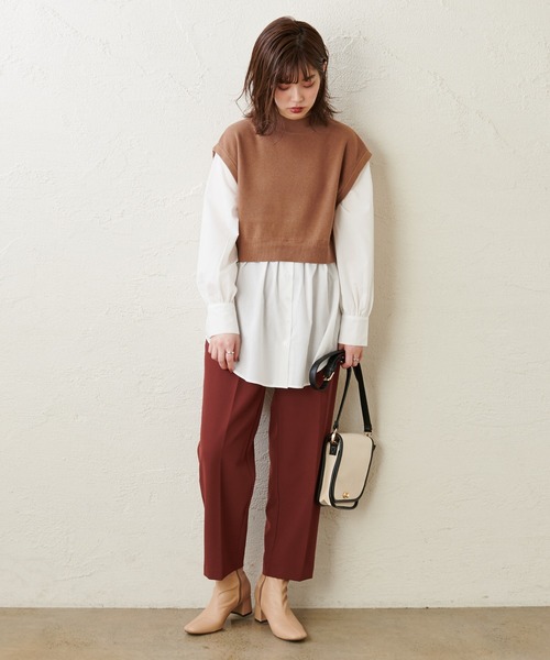 natural couture(ナチュラルクチュール)の「シャツドッキングニットプルオーバー(ニット/セーター・レディース・ブラック/ベージュ/モカ・FREE)」の9枚目の写真