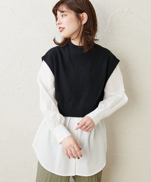 natural couture(ナチュラルクチュール)の「シャツドッキングニットプルオーバー(ニット/セーター・レディース・ブラック/ベージュ/モカ・FREE)」の5枚目の写真