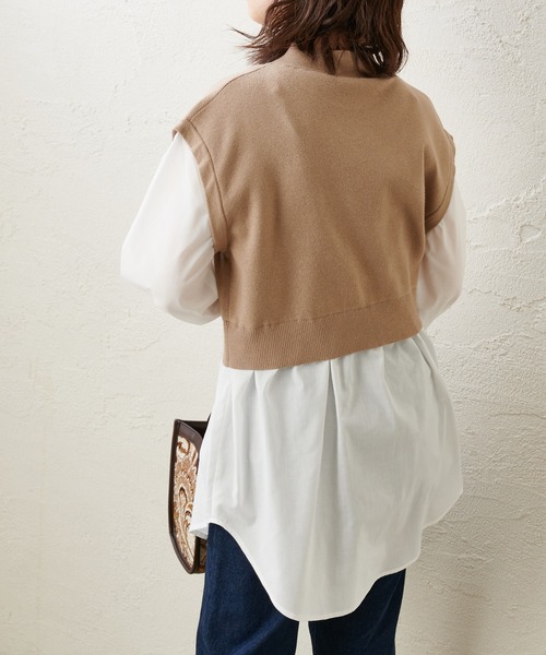 natural couture(ナチュラルクチュール)の「シャツドッキングニットプルオーバー(ニット/セーター・レディース・ブラック/ベージュ/モカ・FREE)」の12枚目の写真