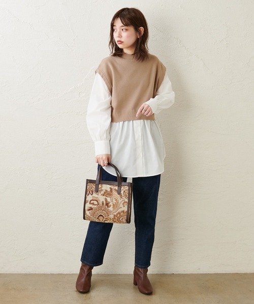 natural couture(ナチュラルクチュール)の「シャツドッキングニットプルオーバー(ニット/セーター・レディース・ブラック/ベージュ/モカ・FREE)」の14枚目の写真
