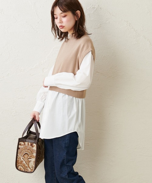 natural couture(ナチュラルクチュール)の「シャツドッキングニットプルオーバー(ニット/セーター・レディース・ブラック/ベージュ/モカ・FREE)」の13枚目の写真