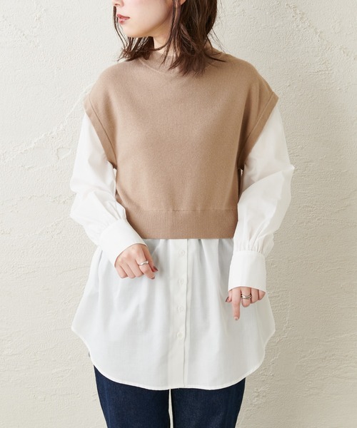 natural couture(ナチュラルクチュール)の「シャツドッキングニットプルオーバー(ニット/セーター・レディース・ブラック/ベージュ/モカ・FREE)」の16枚目の写真