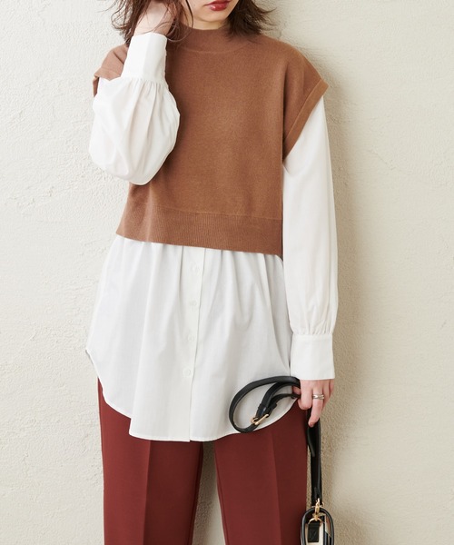 natural couture(ナチュラルクチュール)の「シャツドッキングニットプルオーバー(ニット/セーター・レディース・ブラック/ベージュ/モカ・FREE)」の7枚目の写真