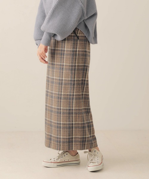 Bab（バブ）の「【WEB限定】チェックタイトスカート（スカート・レディース・ネイビー/ブラウン・38）」の2枚目の写真