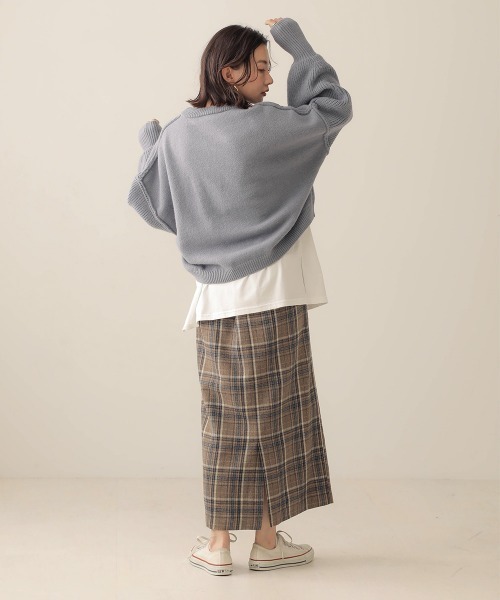 Bab（バブ）の「【WEB限定】チェックタイトスカート（スカート・レディース・ネイビー/ブラウン・38）」の7枚目の写真