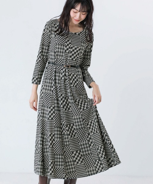 21年春夏再販 ベルト付千鳥ジャガードワンピース 数量は多 Gwefode Org