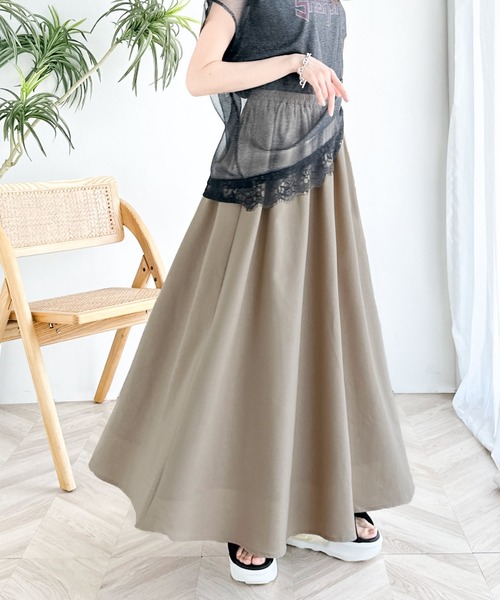 classicalelf（クラシカルエルフ）の「ふわり、たっぷりフレア。リラックスコットンリネンスカート（スカート・レディース・ブラック/サンドベージュ/モカ/ナチュラル/ワイン/イエロー・SMALL/MEDIUM/LARGE/X-LARGE）」の19枚目の写真