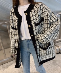 チェック柄ツイードカーディガン