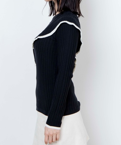 WEGO（ウィゴー）の「WEGO/ショルダーフリルニット（ニット/セーター・レディース・ブラック/アイボリー・FREE）」の6枚目の写真