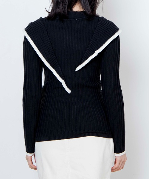 WEGO（ウィゴー）の「WEGO/ショルダーフリルニット（ニット/セーター・レディース・ブラック/アイボリー・FREE）」の7枚目の写真