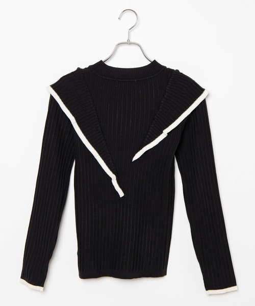 WEGO（ウィゴー）の「WEGO/ショルダーフリルニット（ニット/セーター・レディース・ブラック/アイボリー・FREE）」の10枚目の写真
