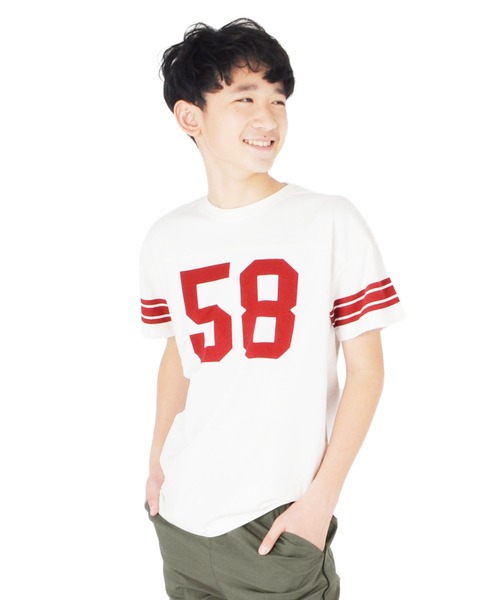 GLAZOS(グラソス)の「ソフト天竺・ドロップショルダーナンバリングプリント半袖Tシャツ(Tシャツ/カットソー・キッズ・グレー/イエロー/ホワイト・150cm/170cm/130cm/160cm/140cm)」の2枚目の写真