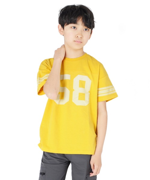 GLAZOS(グラソス)の「ソフト天竺・ドロップショルダーナンバリングプリント半袖Tシャツ(Tシャツ/カットソー・キッズ・グレー/イエロー/ホワイト・150cm/170cm/130cm/160cm/140cm)」の1枚目の写真