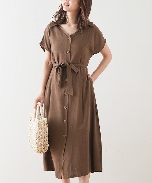 Futier land（フューティアランド）の「襟付きフロントボタンワンピース（ワンピース・レディース・ブラック/ブラウン/ライトグリーン/アイボリー・FREE）」の4枚目の写真