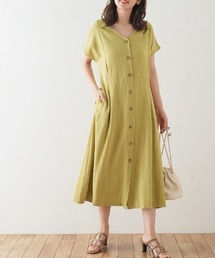 襟付きフロントボタンワンピース
