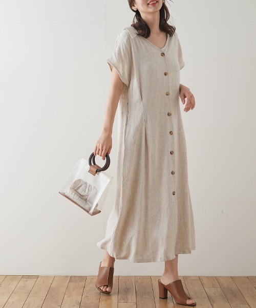 Futier land（フューティアランド）の「襟付きフロントボタンワンピース（ワンピース・レディース・ブラック/ブラウン/ライトグリーン/アイボリー・FREE）」の2枚目の写真