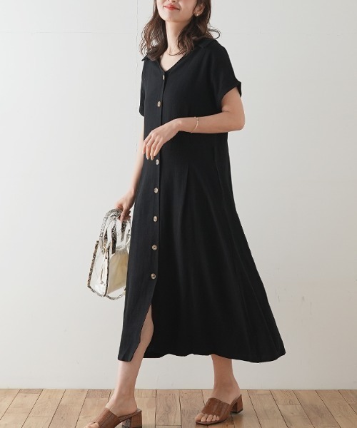 Futier land（フューティアランド）の「襟付きフロントボタンワンピース（ワンピース・レディース・ブラック/ブラウン/ライトグリーン/アイボリー・FREE）」の3枚目の写真