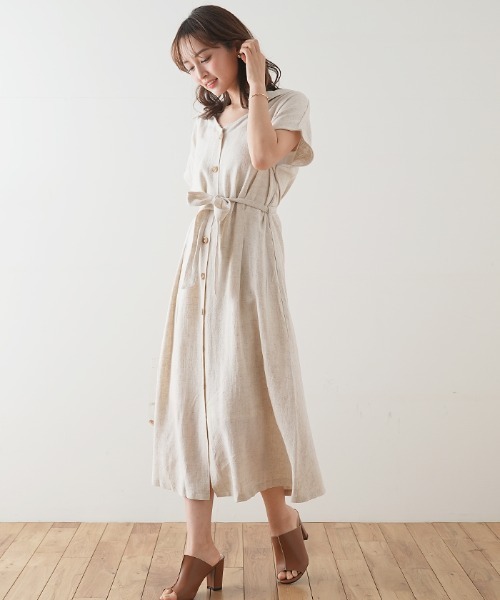 Futier land（フューティアランド）の「襟付きフロントボタンワンピース（ワンピース・レディース・ブラック/ブラウン/ライトグリーン/アイボリー・FREE）」の6枚目の写真