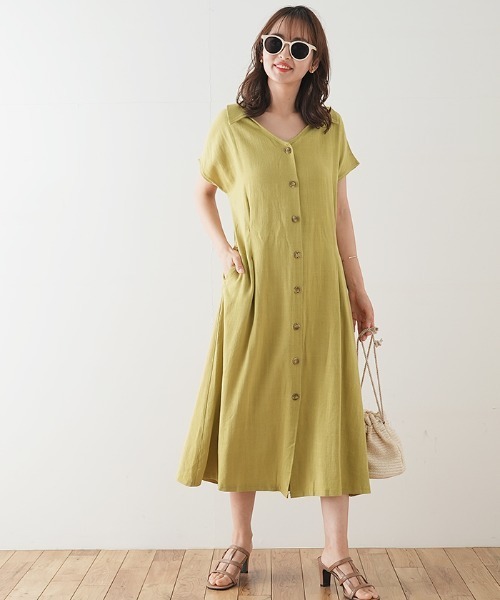 Futier land（フューティアランド）の「襟付きフロントボタンワンピース（ワンピース・レディース・ブラック/ブラウン/ライトグリーン/アイボリー・FREE）」の8枚目の写真