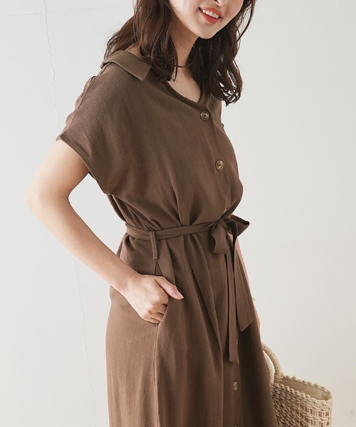 Futier land（フューティアランド）の「襟付きフロントボタンワンピース（ワンピース・レディース・ブラック/ブラウン/ライトグリーン/アイボリー・FREE）」の9枚目の写真