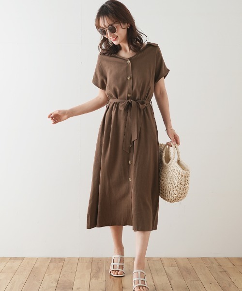 Futier land（フューティアランド）の「襟付きフロントボタンワンピース（ワンピース・レディース・ブラック/ブラウン/ライトグリーン/アイボリー・FREE）」の17枚目の写真