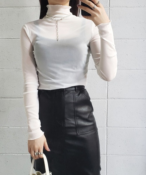 セール】シースルーハイネックメロートップス《 NEWカラー7色追加