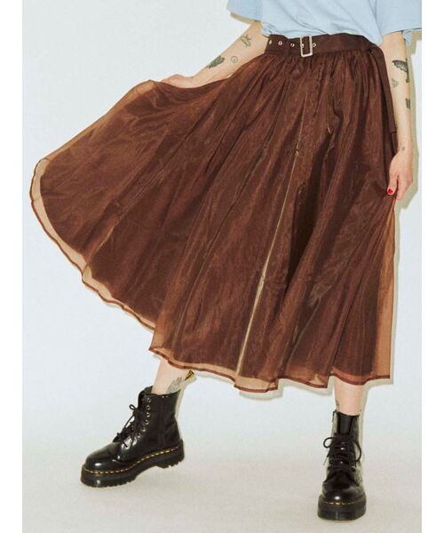 jouetie（ジュエティ）の「シアードッキングスカート（スカート・レディース・ブラック/ブラウン/オフホワイト/グリーン・MEDIUM）」の3枚目の写真