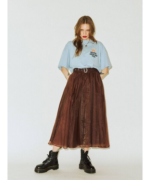 jouetie（ジュエティ）の「シアードッキングスカート（スカート・レディース・ブラック/ブラウン/オフホワイト/グリーン・MEDIUM）」の6枚目の写真