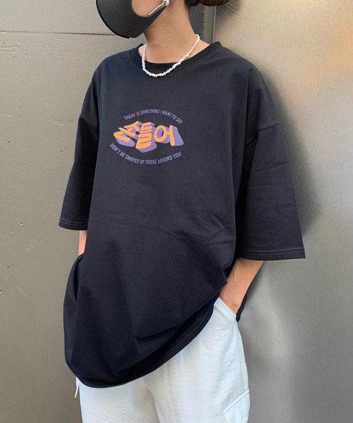 RASVOA（ラスボア）の「ハングル配色ステッチＴシャツ（Tシャツ/カットソー・レディース・オフホワイト/ブラック・FREE）」の2枚目の写真