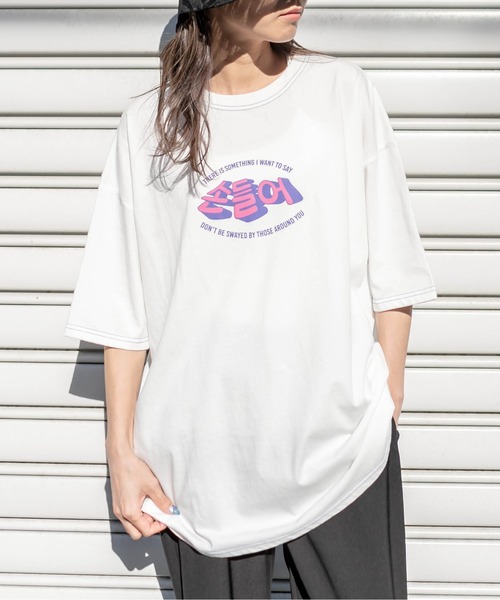 RASVOA（ラスボア）の「ハングル配色ステッチＴシャツ（Tシャツ/カットソー・レディース・オフホワイト/ブラック・FREE）」の16枚目の写真